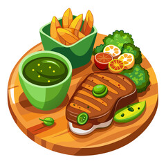 Grilled Steak with Fries, Avocado, and Green Sauce
