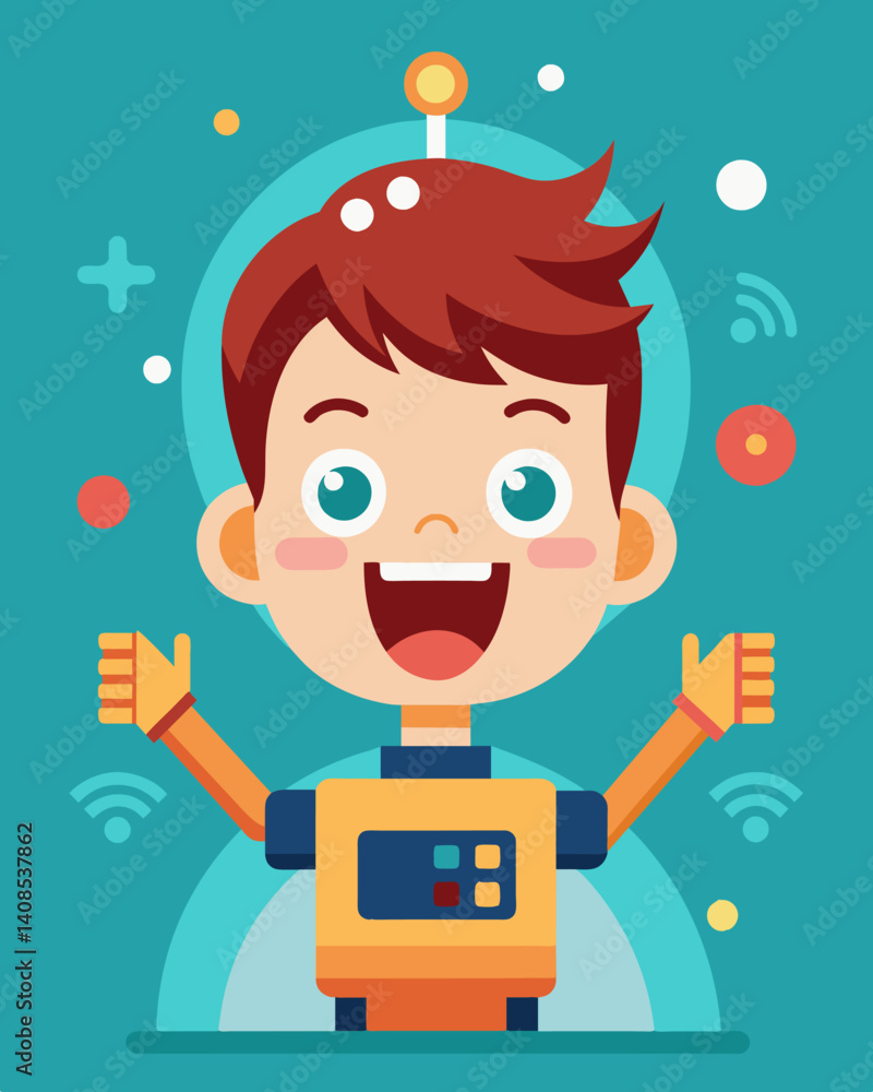 Aufkleber a childs face lit up with excitement as they successfully program their robot to move in different d
