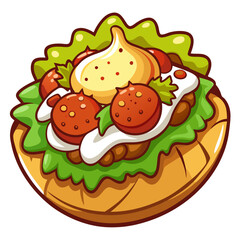 Cartoon Falafel Pita with Toppings Vector Illustration