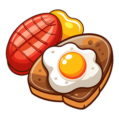 Breakfast vector: Sausage, egg, and toast cartoon illustration