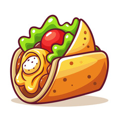 Cartoon Taco Illustration with Fresh Ingredients and Cheese