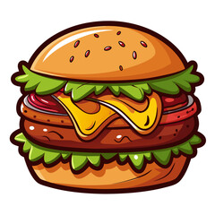 Cartoon illustration of a cheeseburger with fresh ingredients