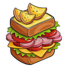 Cartoon Sandwich with Delicious Fillings and Toppings