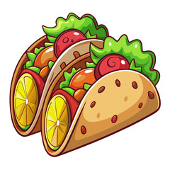 Delicious cartoon tacos with fresh ingredients illustration art