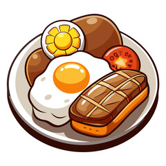 Breakfast Cartoon Illustration: Egg, Sausage, Tomato, Hash Browns