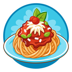 Cartoon Spaghetti with tomato sauce, cream and basil
