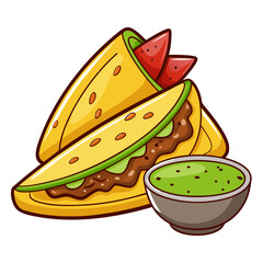 Cartoon Tacos with Salsa, Delicious Meal and Mexican Cuisine
