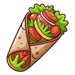 Cartoon Shawarma Wrap with Sausage and Vegetables