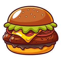 Cartoon illustration of a classic cheeseburger on white