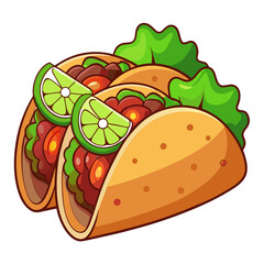 Cartoon Taco Illustration with Lime and Lettuce Decoration