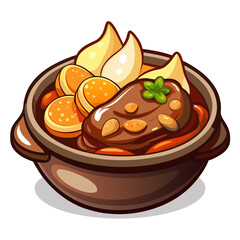Traditional Cartoon Stew Bowl with Meat and Potatoes