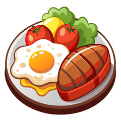 Breakfast plate with fried egg, sausage, and vegetables