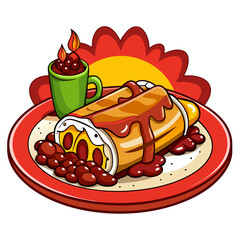 Cartoon smothered burrito with beans and chili sauce