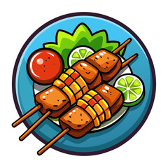 Delicious Sate Lilit Skewers, Traditional Indonesian Cuisine Illustration