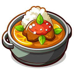 Delicious Cartoon Curry Dish with Meatball and Rice