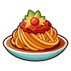 Cartoon spaghetti pasta with tomato sauce on plate