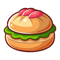 Cartoon burger with salad and toppings, isolated design