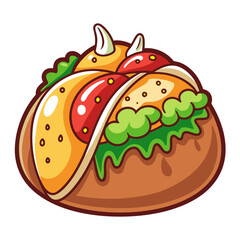 Cute Cartoon Taco Illustration with Colorful Toppings