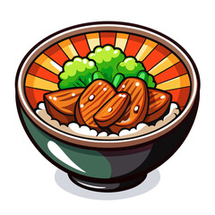 Teriyaki Chicken Bowl with Broccoli and Rice Illustration