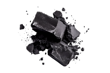 Dark grey blocks shattering into fragments dramatic explosion of texture and shadow