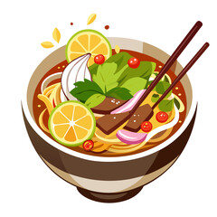 Delicious Bowl of Pho with Lime and Chopsticks