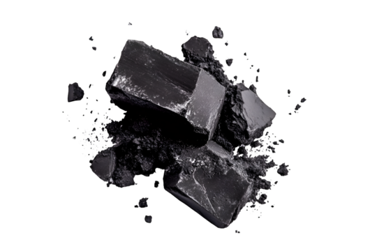 Dark grey blocks shattering into fragments dramatic explosion of texture and shadow