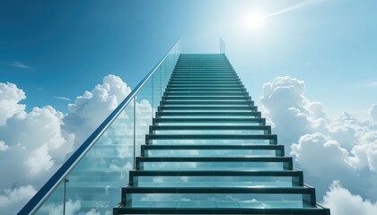Stairway Reaching the Sky Surrounded by Clouds on a Bright Sunny Day