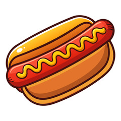 Cartoon hot dog with mustard illustration isolated on white