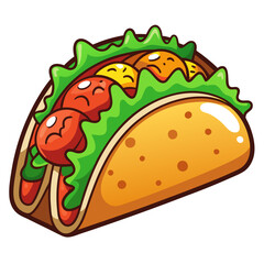 Cartoon Taco with Cute Smiling Ingredients Illustration Graphic