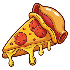 Delicious Cartoon Pepperoni Pizza Slice with Dripping Cheese