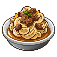 Delicious mushroom pasta in bowl, cartoon vector illustration