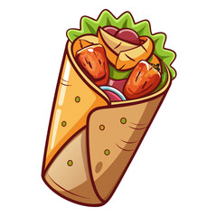 Cartoon Chicken Burrito Wrap with Salad and Filling