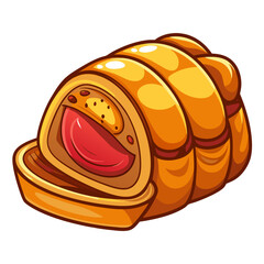 Cartoon Meatloaf Roll: Appetizing Food Illustration on White