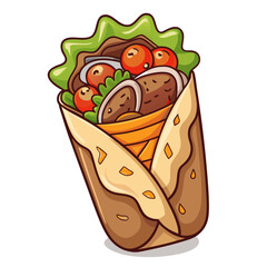 Cute Cartoon Kebab Wrap Vector Illustration Image