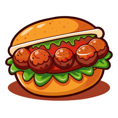 Meatball Sub Cartoon Illustration, Delicious and Appetizing