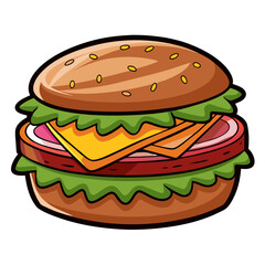 Cartoon Hamburger Illustration: Classic Ingredients with Detailed Lines