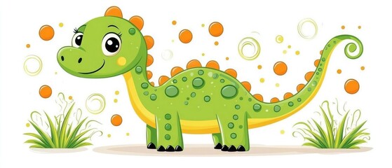 Naklejka premium Cute green dinosaur with cartoonish features.
