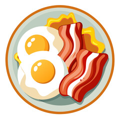 Cartoon breakfast: eggs, bacon, toast on a plate