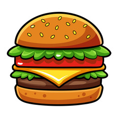 Cartoon burger illustration with sesame seeds and layers
