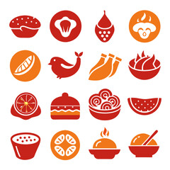Modern Food Icons in Red and Orange Colors