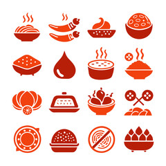 Red Asian and Middle Eastern Food Vector Icon Set