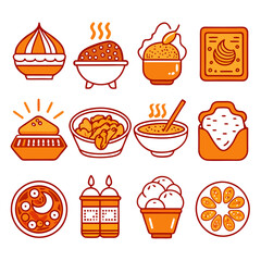 Collection of Indian Sweets Food Isolated Vector Icons