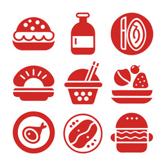 Red food icons set illustration on white background