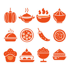 Orange Iconography of Food Variety on White Background