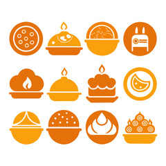 Orange desserts and dishes icons on a white background