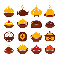 Various Food Dishes and Items Flat Vector Icon