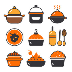 Cute Kitchenware Icons Collection Illustration on White Background
