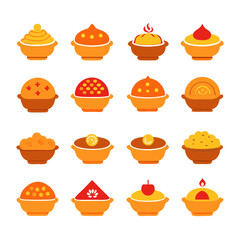 Assorted Asian Cakes in Bowls: Vector Illustration Set