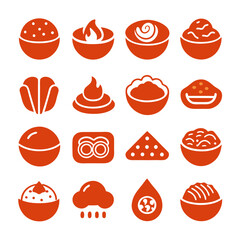 Orange Icon Collection of Foods and Weather Concepts