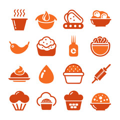 Food and Bakery Icons: Vector Set in Orange Hue